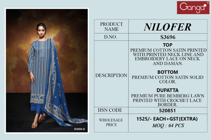 Nilofer 3696 Ganga Premium Cotton Plazzo Style Suits Manufacturer Ahmedabad