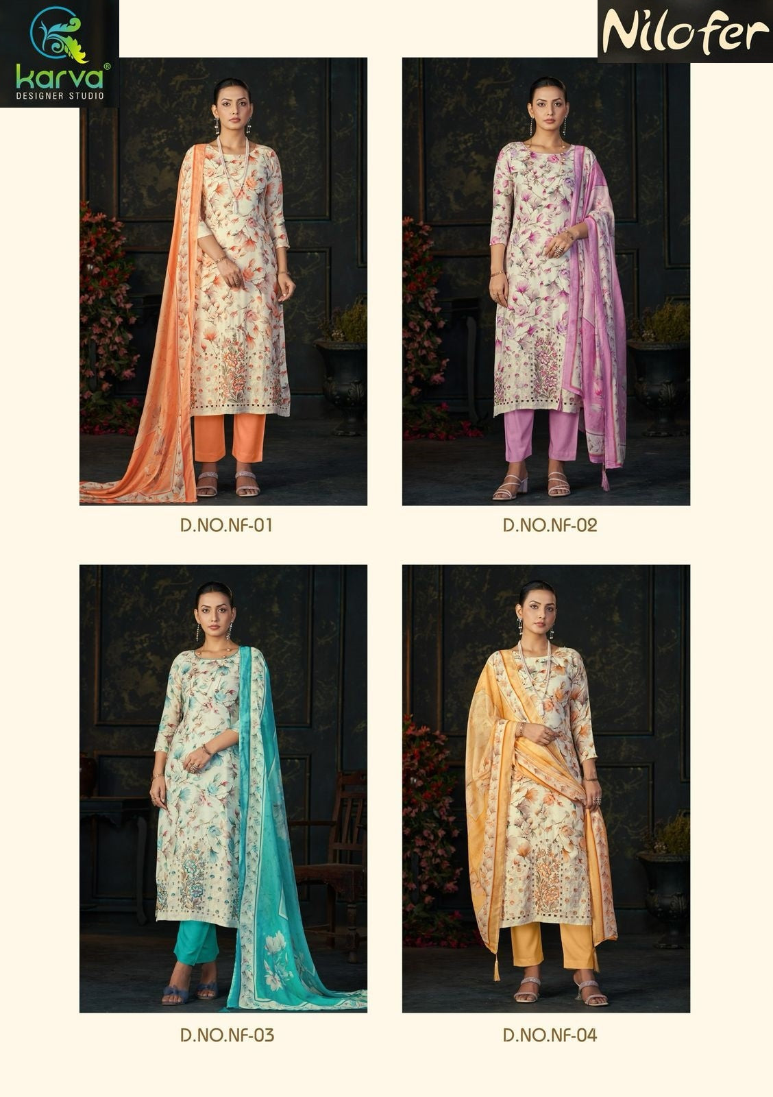 Nilofer Karva Designer Studio Viscose Muslin Pant Style Suits Exporter India