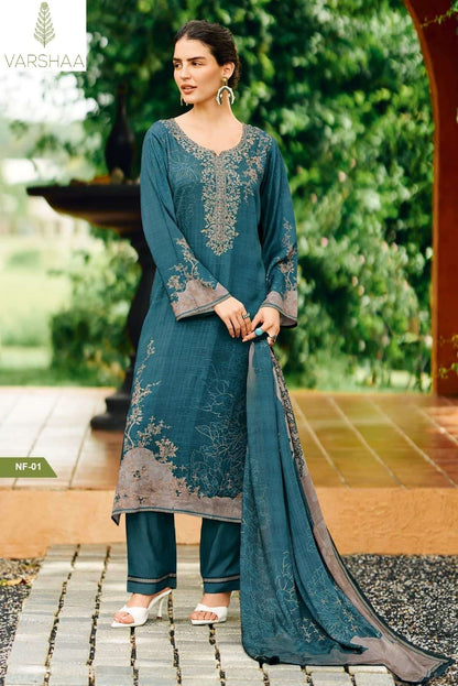 Niloufer Varshaa Viscose Muslin Pant Style Suits Wholesale Rate