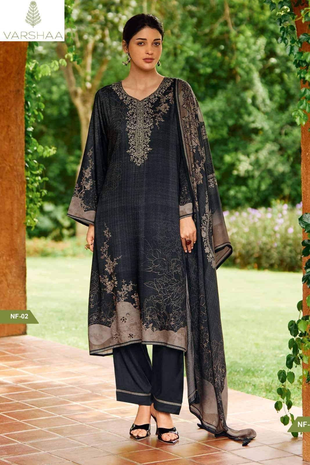 Niloufer Varshaa Viscose Muslin Pant Style Suits Wholesale Rate