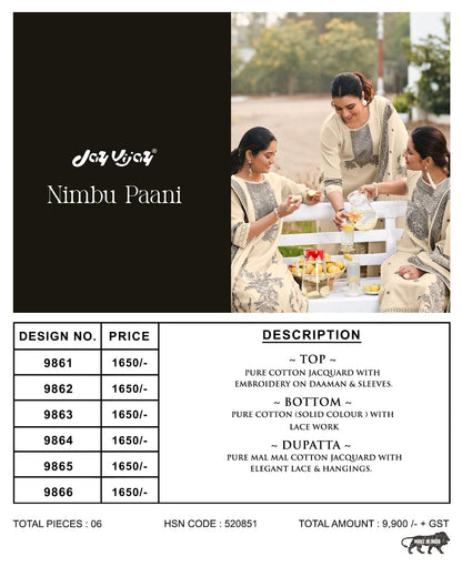Nimbu Paani Jay Vijay Cotton Jacquard Pant Style Suits Wholesaler Ahmedabad