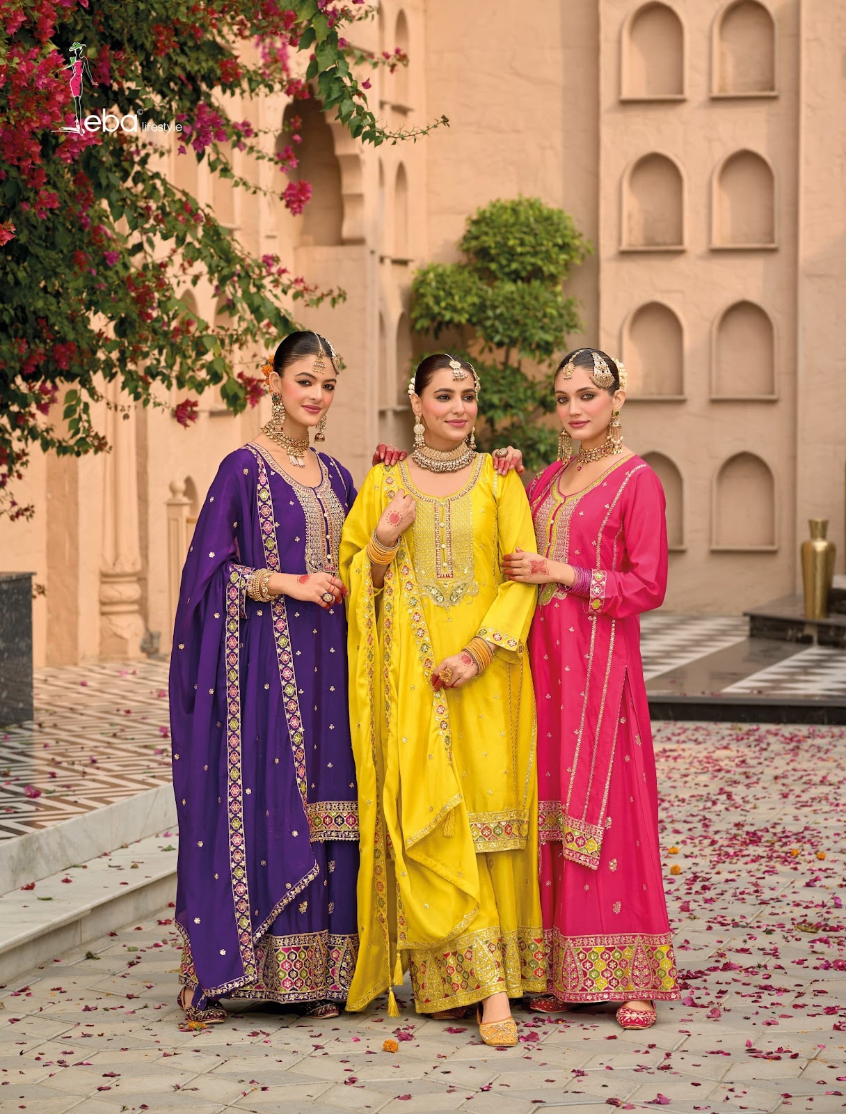 Nimrat Eba Lifestyle Chinon Readymade Plazzo Style Suits Wholesale