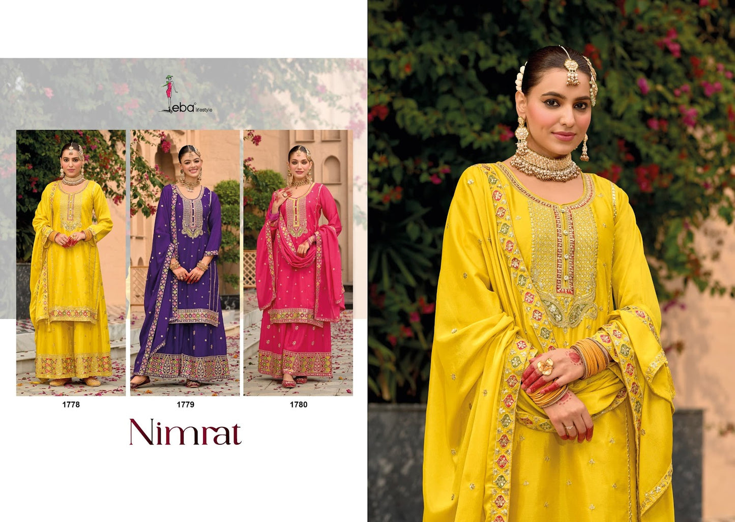 Nimrat Eba Lifestyle Chinon Readymade Plazzo Style Suits Wholesale