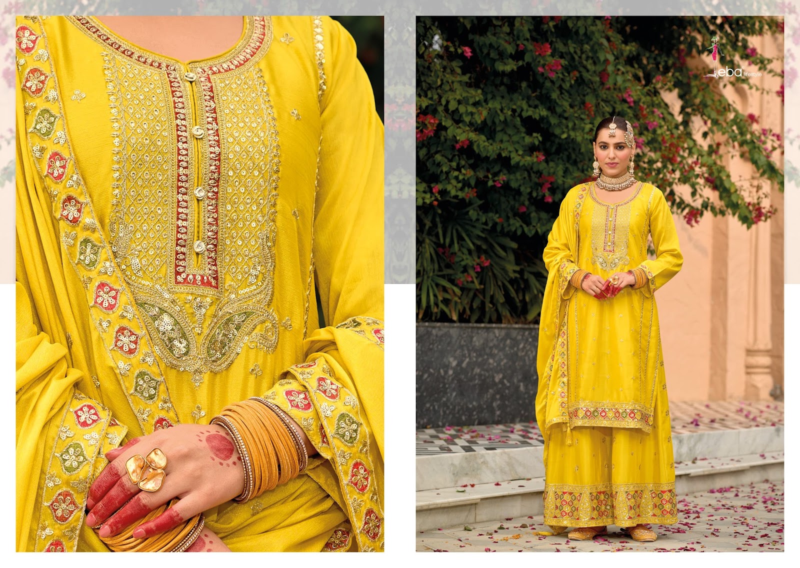 Nimrat Eba Lifestyle Chinon Readymade Plazzo Style Suits Wholesale