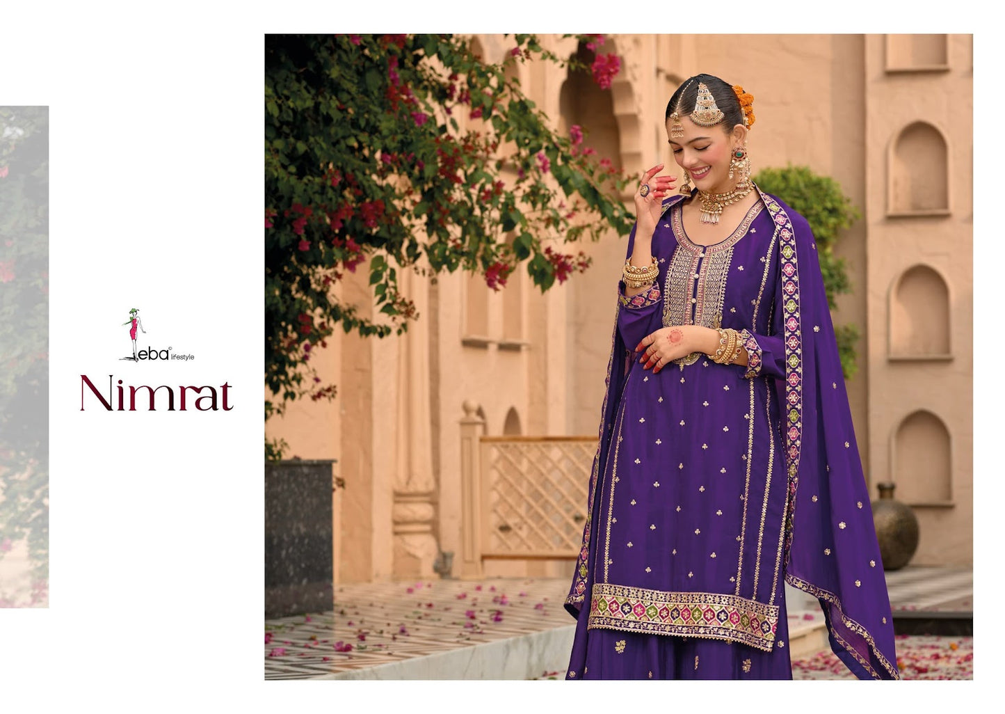 Nimrat Eba Lifestyle Chinon Readymade Plazzo Style Suits Wholesale