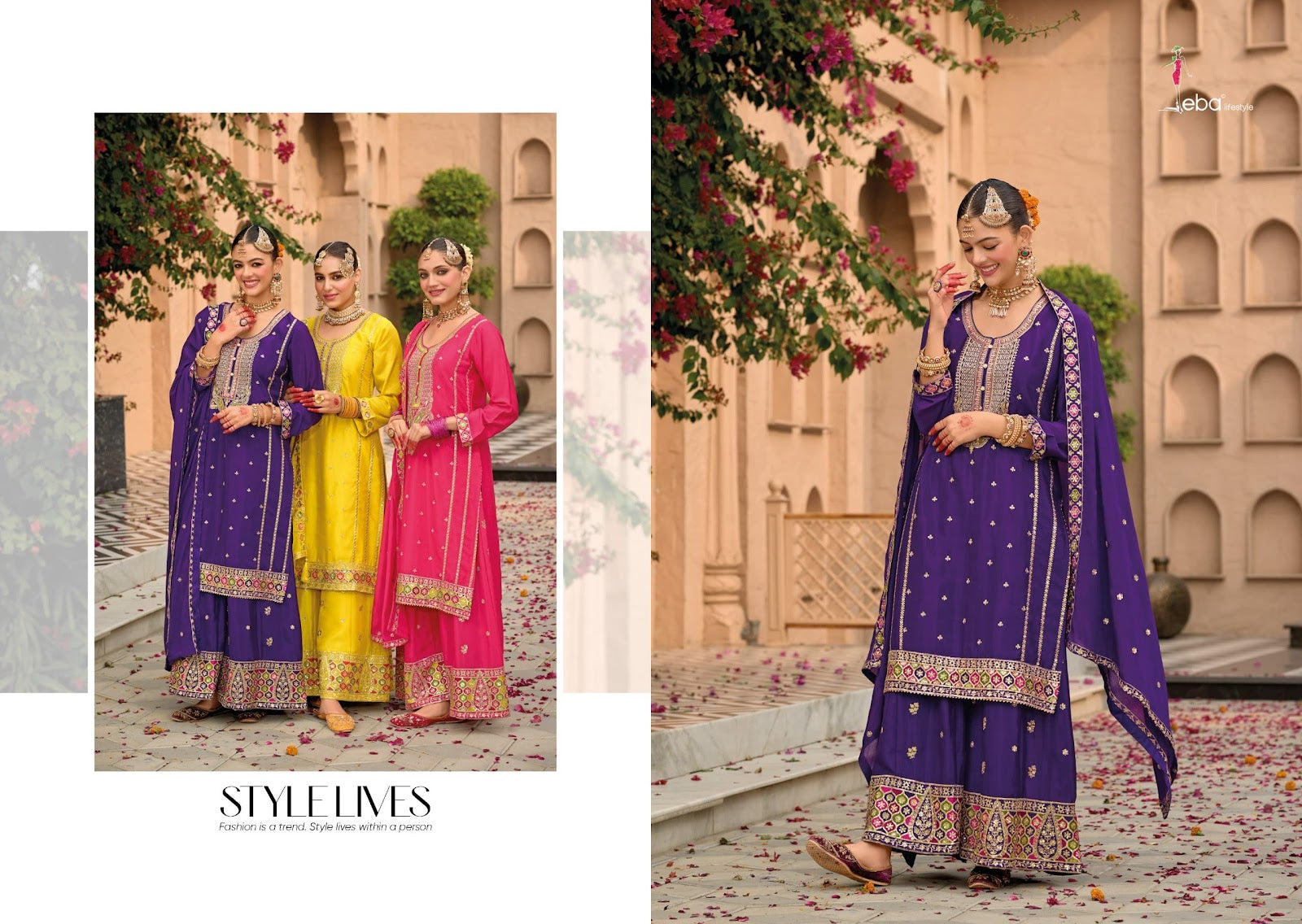 Nimrat Eba Lifestyle Chinon Readymade Plazzo Style Suits Wholesale