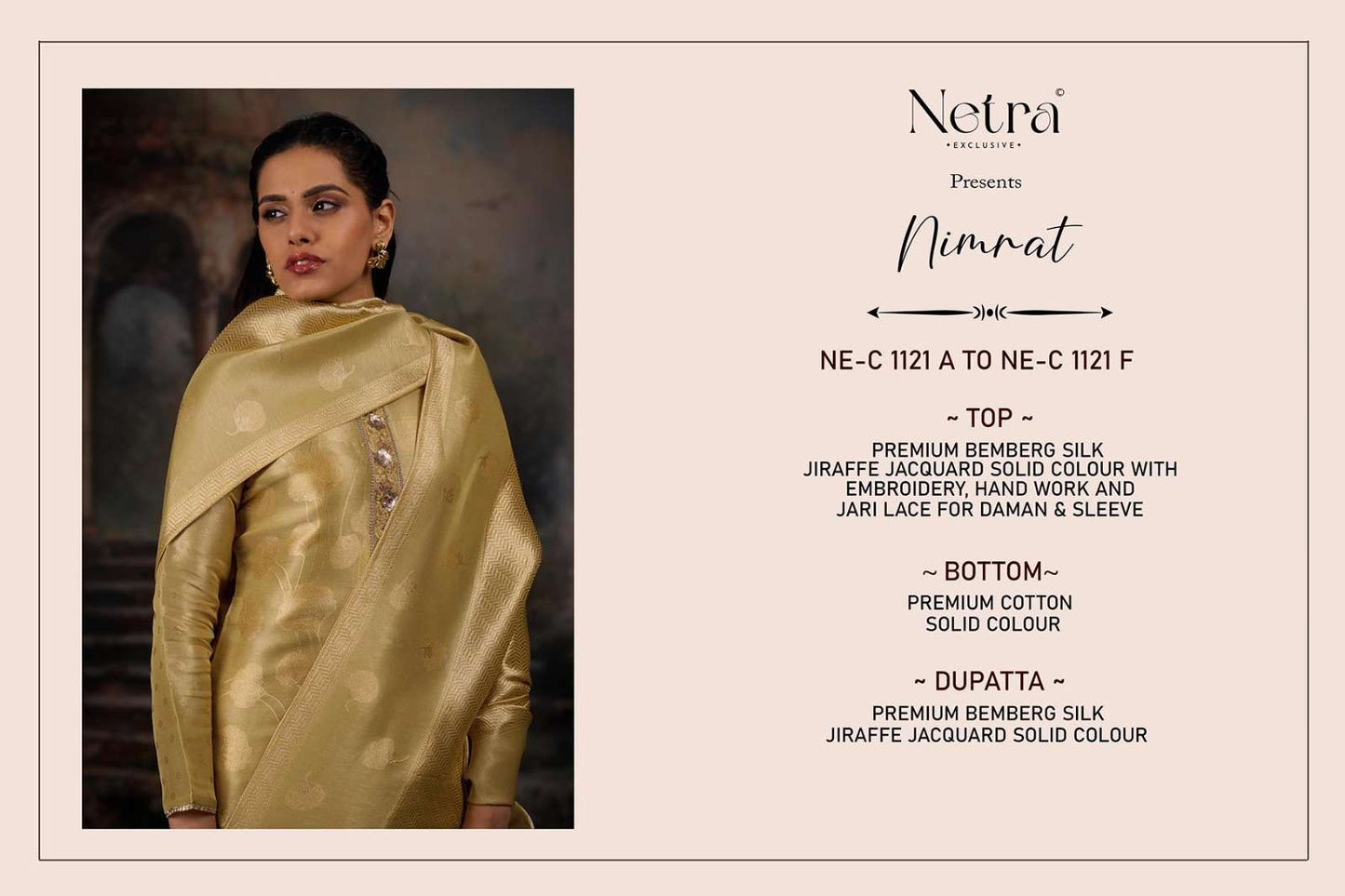 Nimrat Netra Premium Bemberg Pant Style Suits Manufacturer India