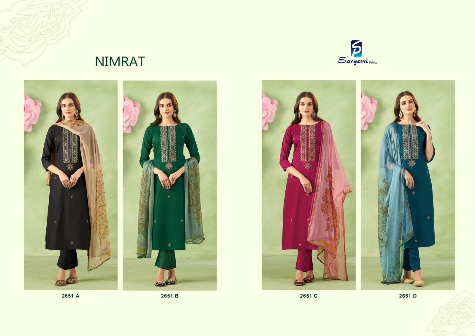 Nimrat Sargam Prints Pure Jam Pant Style Suits Exporter India