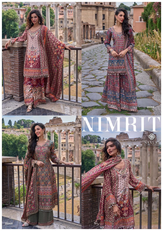 Nimrit Sayuri Natural Crape Readymade Plazzo Style Suits Manufacturer India