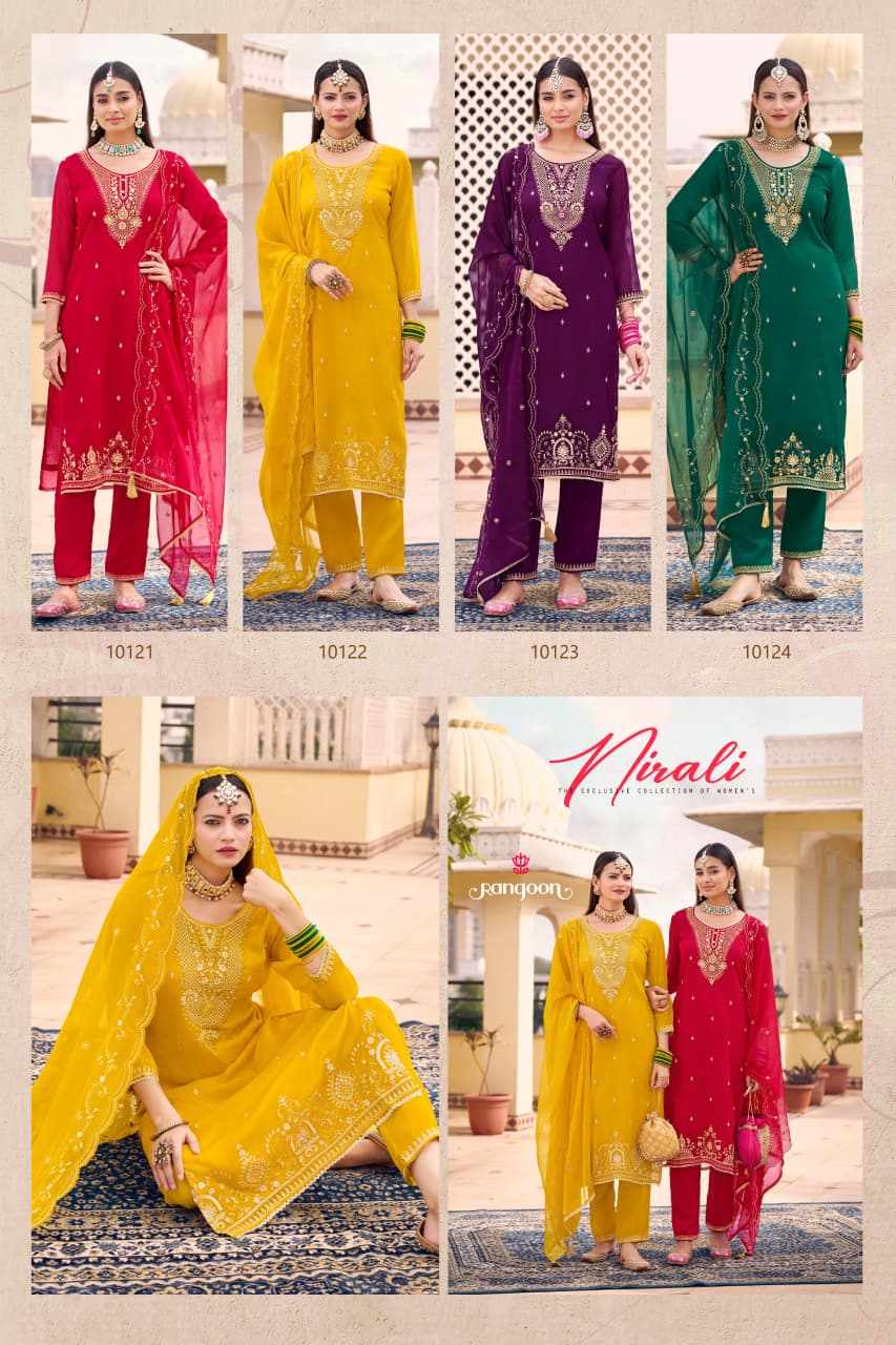 Nirali Rangoon Chiffon Readymade Pant Style Suits Manufacturer Ahmedabad