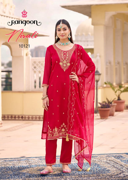 Nirali Rangoon Chiffon Readymade Pant Style Suits Manufacturer Ahmedabad