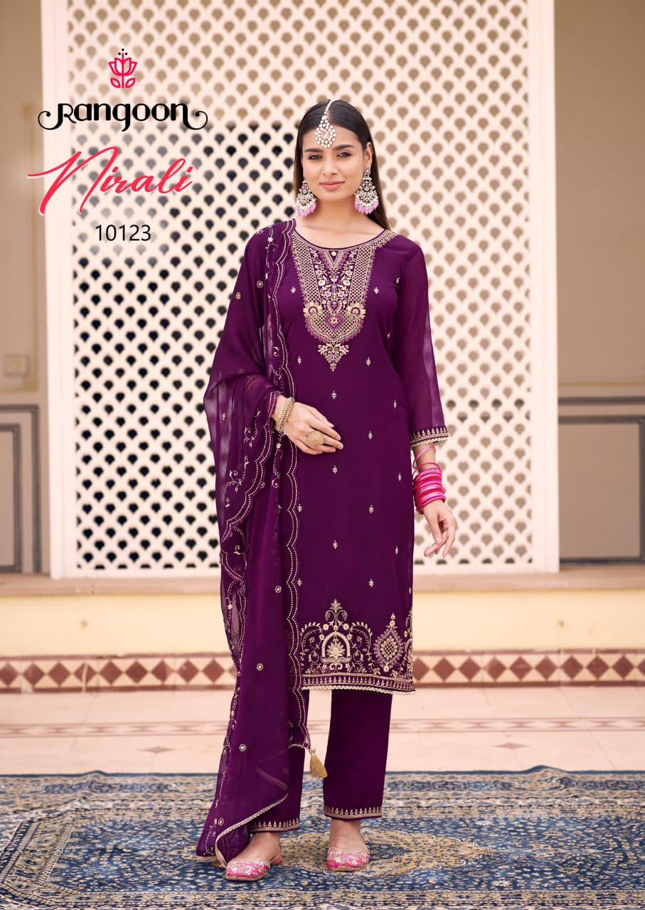 Nirali Rangoon Chiffon Readymade Pant Style Suits Manufacturer Ahmedabad