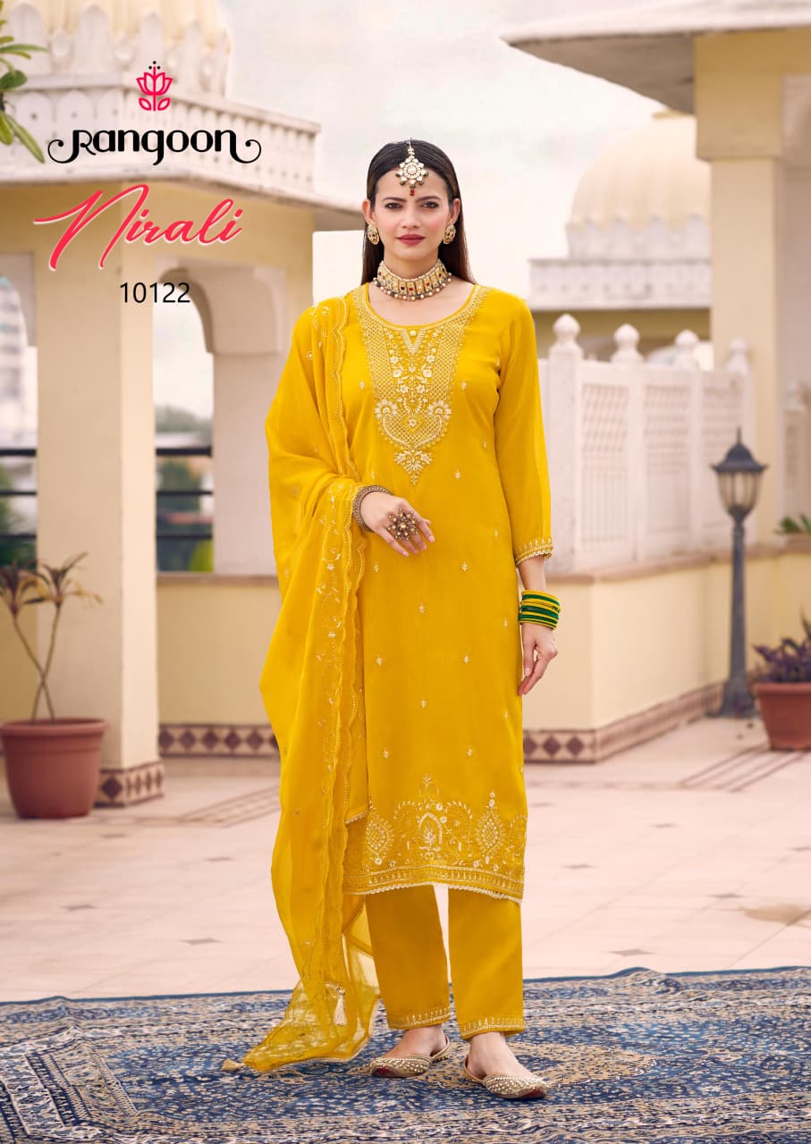 Nirali Rangoon Chiffon Readymade Pant Style Suits Manufacturer Ahmedabad