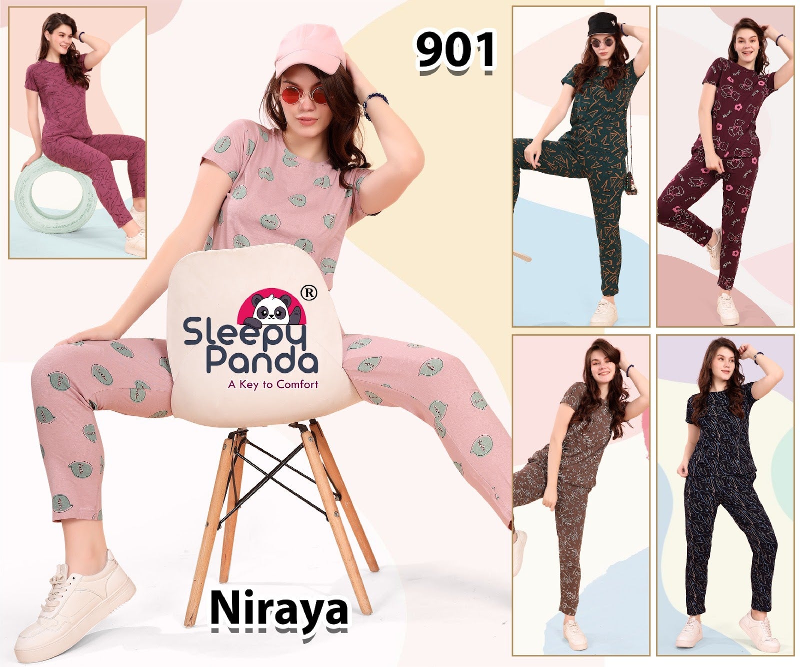 Niraya 901 Sleepy Panda Hosiery Pyjama Night Suits Wholesale Price