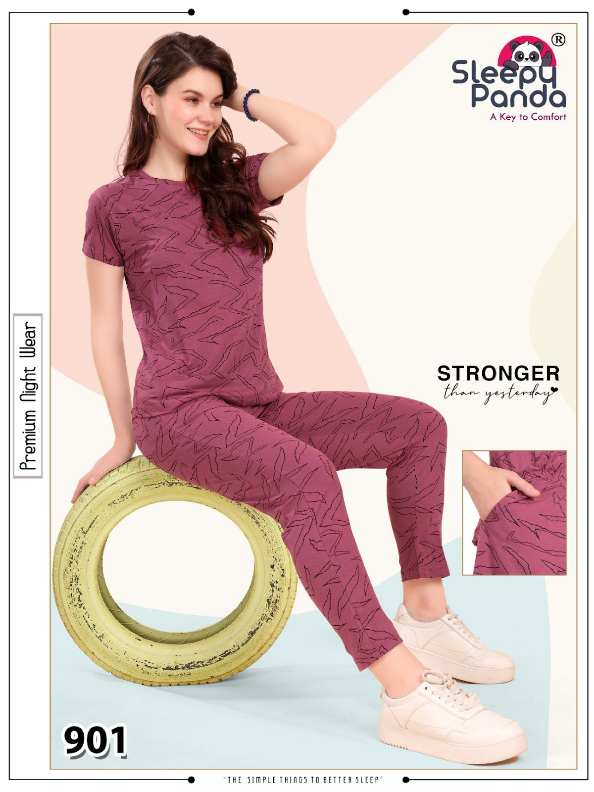 Niraya 901 Sleepy Panda Hosiery Pyjama Night Suits Wholesale Price