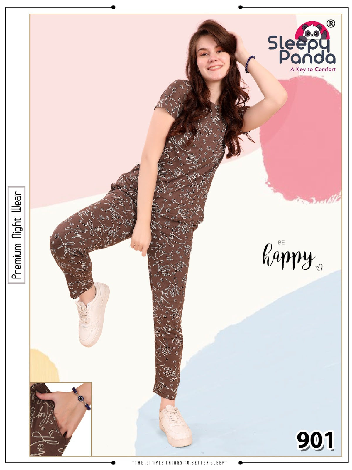 Niraya 901 Sleepy Panda Hosiery Pyjama Night Suits Wholesale Price