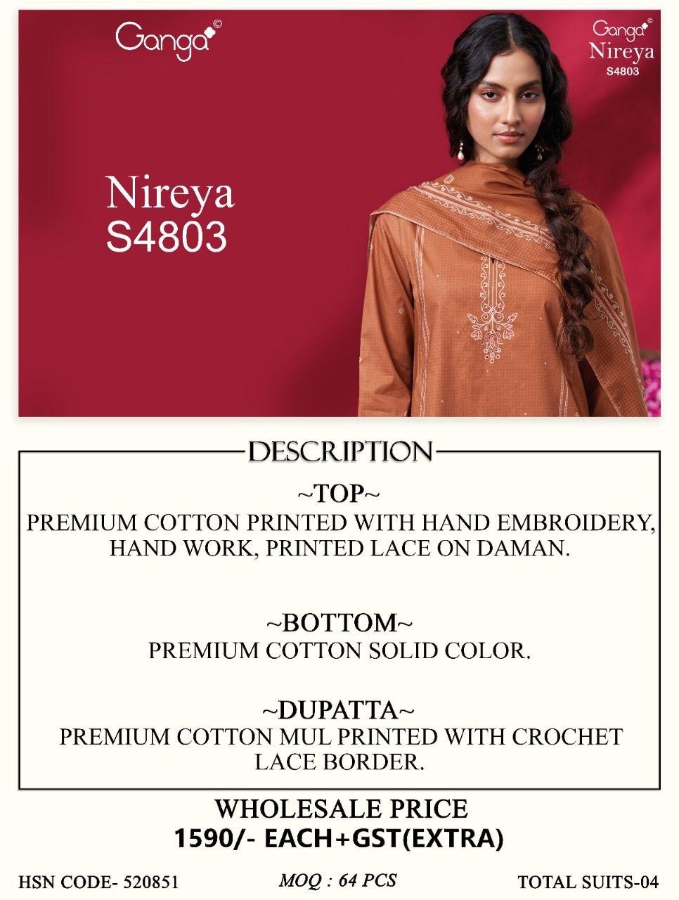 Nireya S4803 Ganga Cotton Pant Style Suits Supplier India