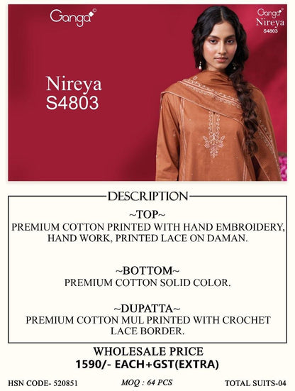 Nireya S4803 Ganga Cotton Pant Style Suits Supplier India