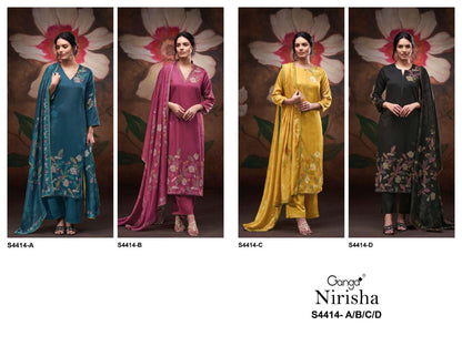 Nirisha 4414 Ganga Cotton Satin Pant Style Suits Exporter Gujarat