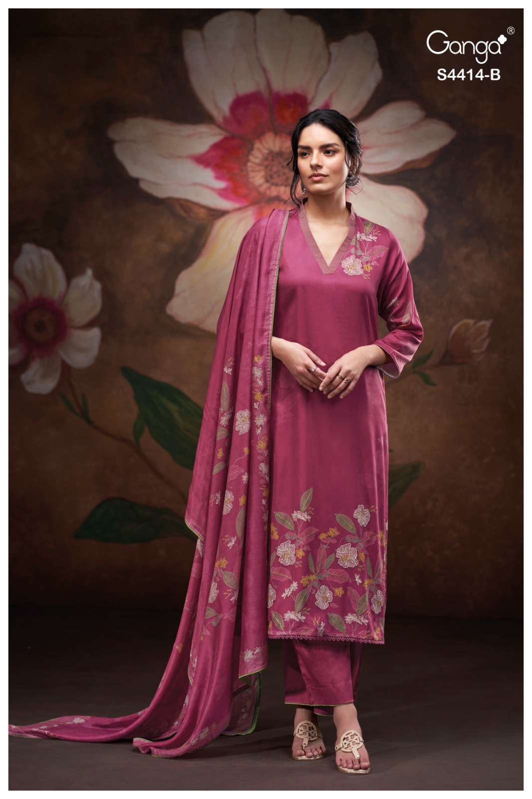 Nirisha 4414 Ganga Cotton Satin Pant Style Suits Exporter Gujarat