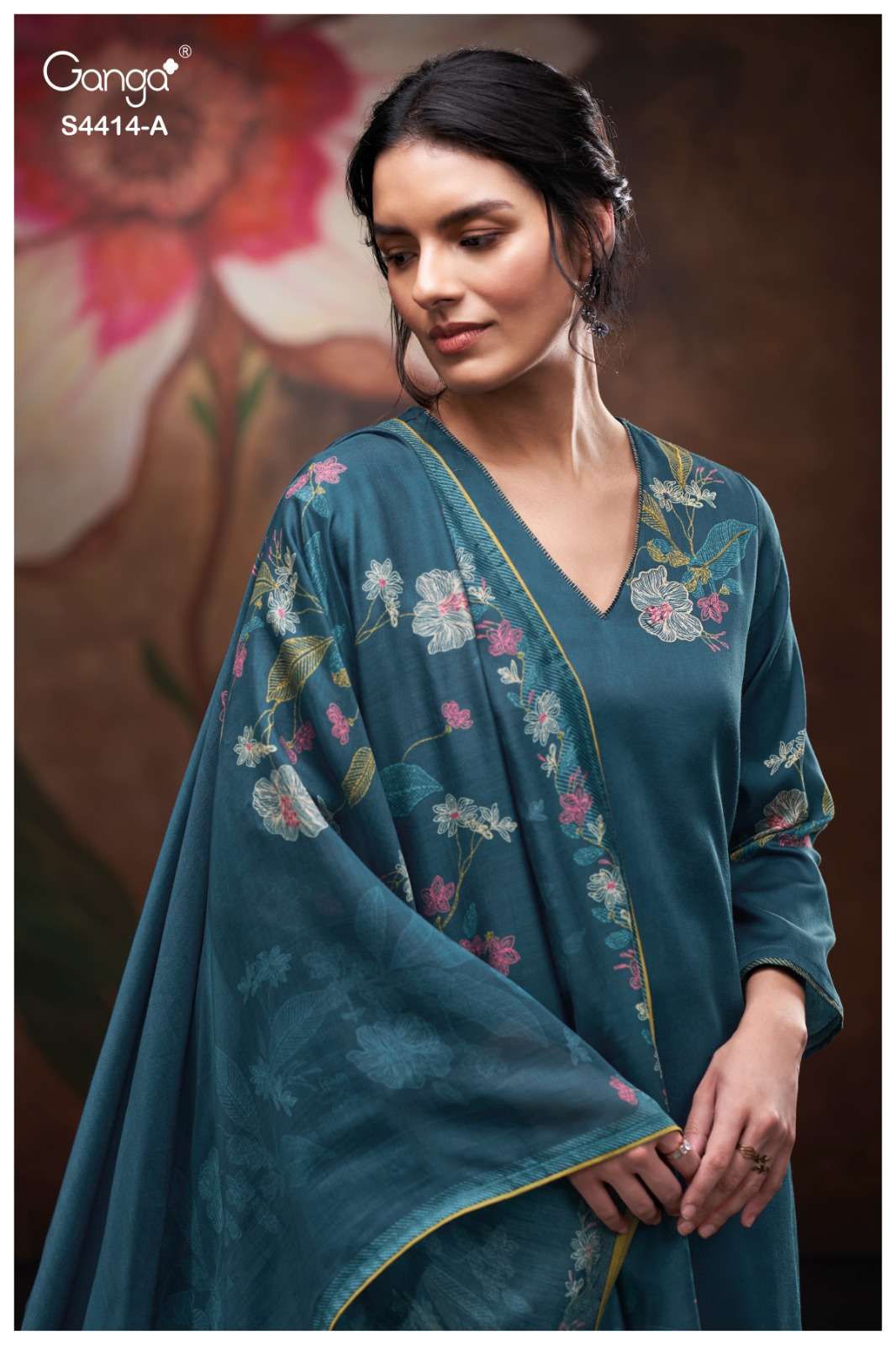Nirisha 4414 Ganga Cotton Satin Pant Style Suits Exporter Gujarat