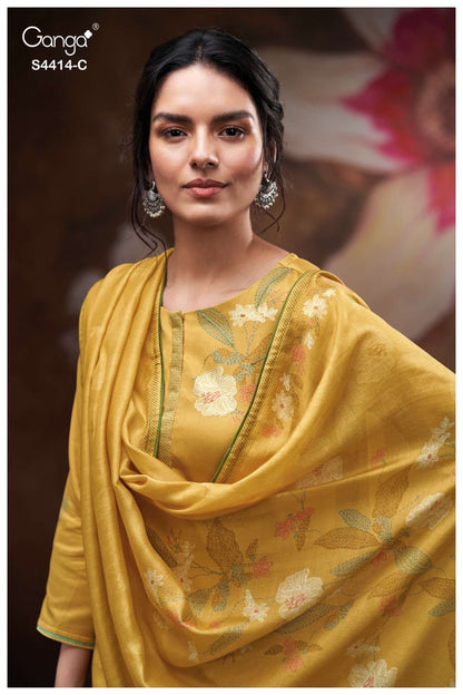 Nirisha 4414 Ganga Cotton Satin Pant Style Suits Exporter Gujarat