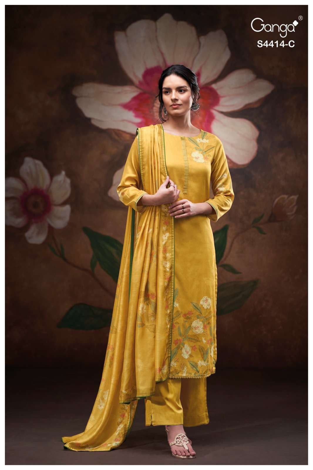 Nirisha 4414 Ganga Cotton Satin Pant Style Suits Exporter Gujarat