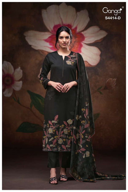 Nirisha 4414 Ganga Cotton Satin Pant Style Suits Exporter Gujarat