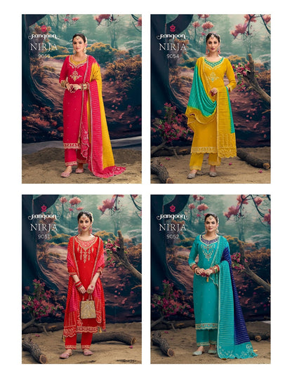 Nirja Rangoon Silk Readymade Pant Style Suits Manufacturer Ahmedabad