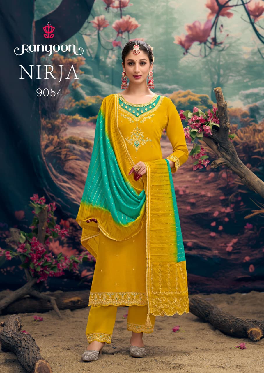 Nirja Rangoon Silk Readymade Pant Style Suits Manufacturer Ahmedabad