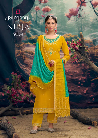 Nirja Rangoon Silk Readymade Pant Style Suits Manufacturer Ahmedabad