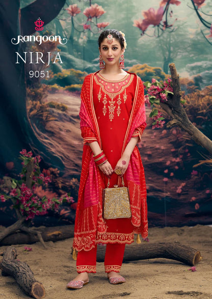 Nirja Rangoon Silk Readymade Pant Style Suits Manufacturer Ahmedabad