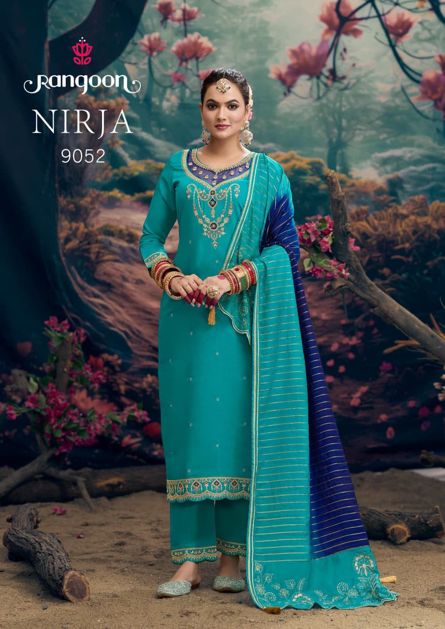 Nirja Rangoon Silk Readymade Pant Style Suits Manufacturer Ahmedabad