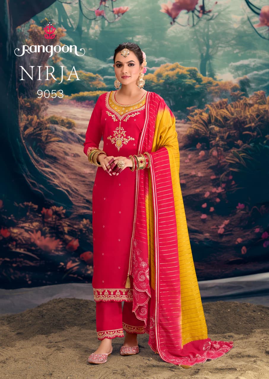 Nirja Rangoon Silk Readymade Pant Style Suits Manufacturer Ahmedabad