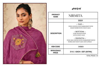 Nirmita 3321 Jay Vijay Chiniya Silk Plazzo Style Suits Manufacturer Ahmedabad