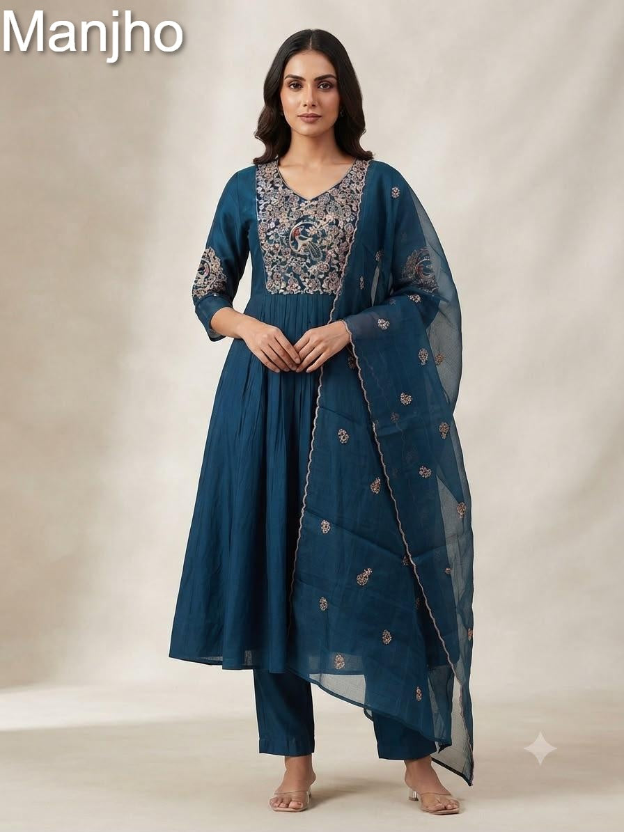 Nirvana 1509 Manjho Chanderi Readymade Anarkali Suits Wholesaler
