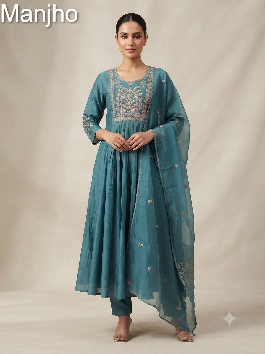 Nirvana 1509 Manjho Chanderi Readymade Anarkali Suits Wholesaler