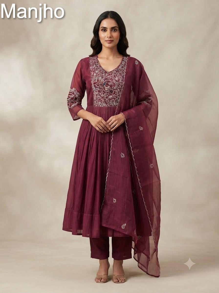 Nirvana 1509 Manjho Chanderi Readymade Anarkali Suits Wholesaler