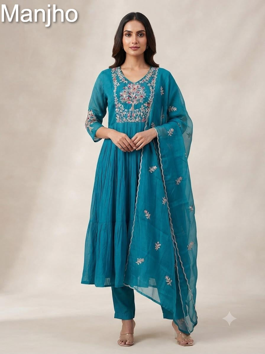 Nirvana 1509 Manjho Chanderi Readymade Anarkali Suits Wholesaler