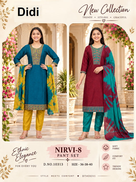 Nirvi 8 Dn 10313 Didi Vetican Girls Readymade Pant Suits Exporter India