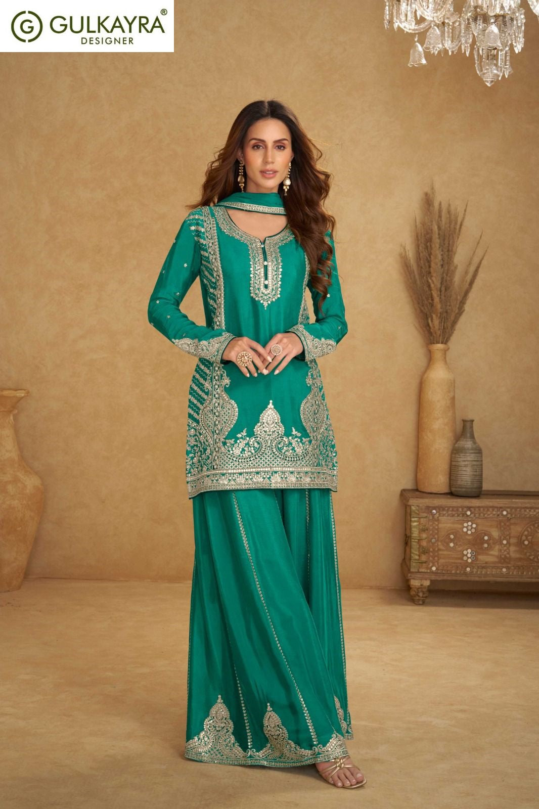 Nirvi Gulkayra Designer Chinnon Readymade Plazzo Style Suits Supplier India