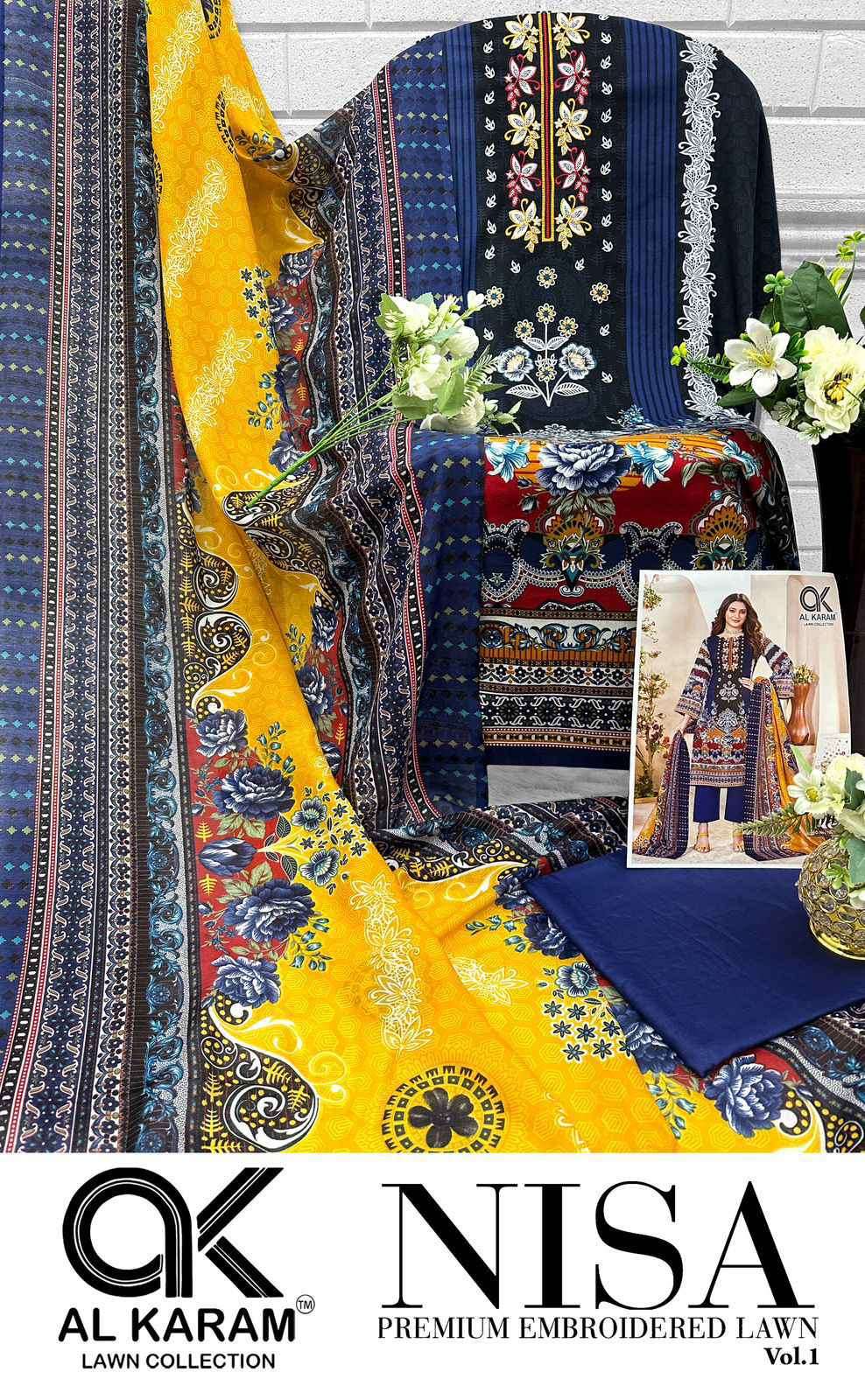 Nisa Vol 1 Al Karam Lawn Cotton Karachi Salwar Suits Wholesale Price