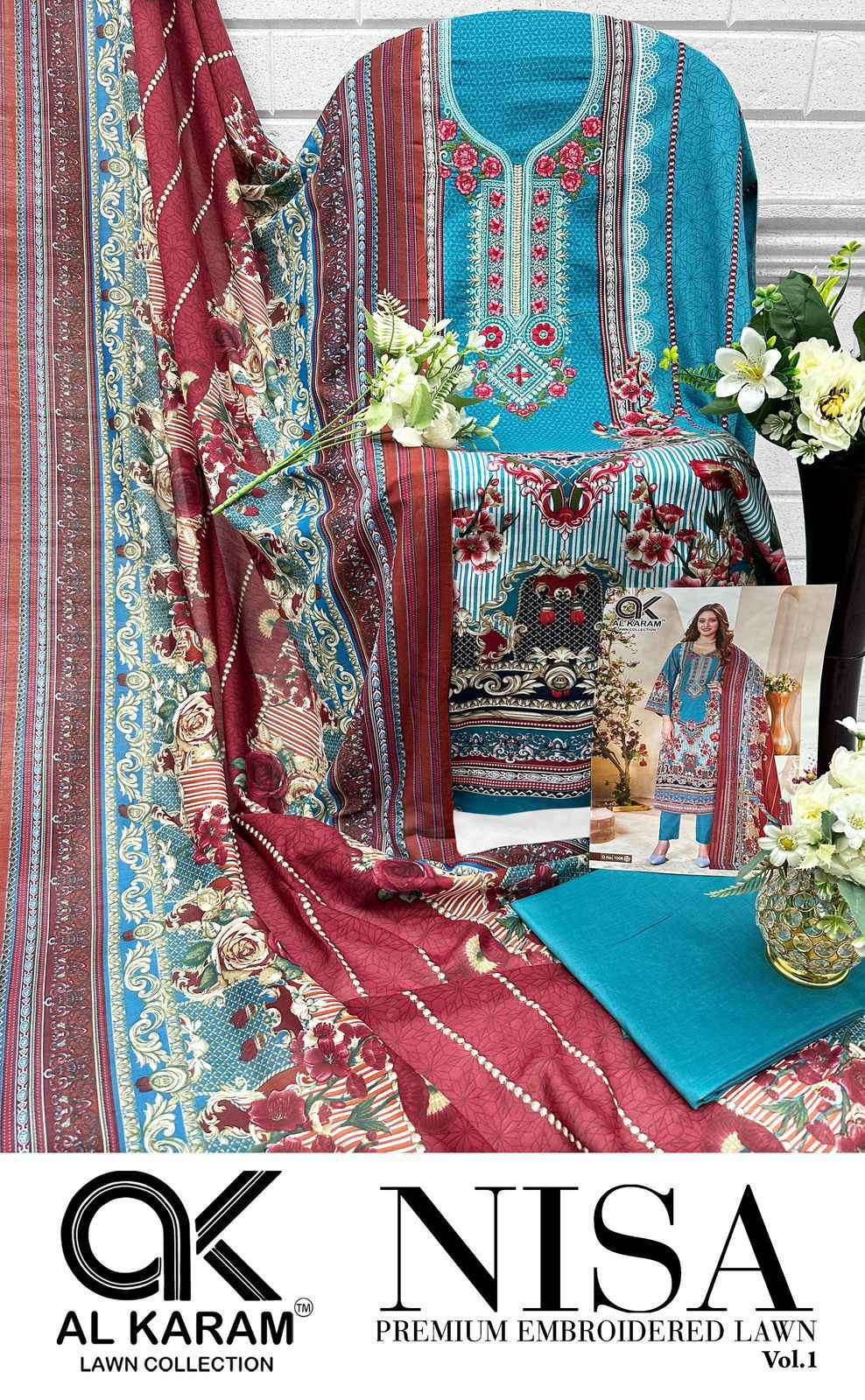 Nisa Vol 1 Al Karam Lawn Cotton Karachi Salwar Suits Wholesale Price