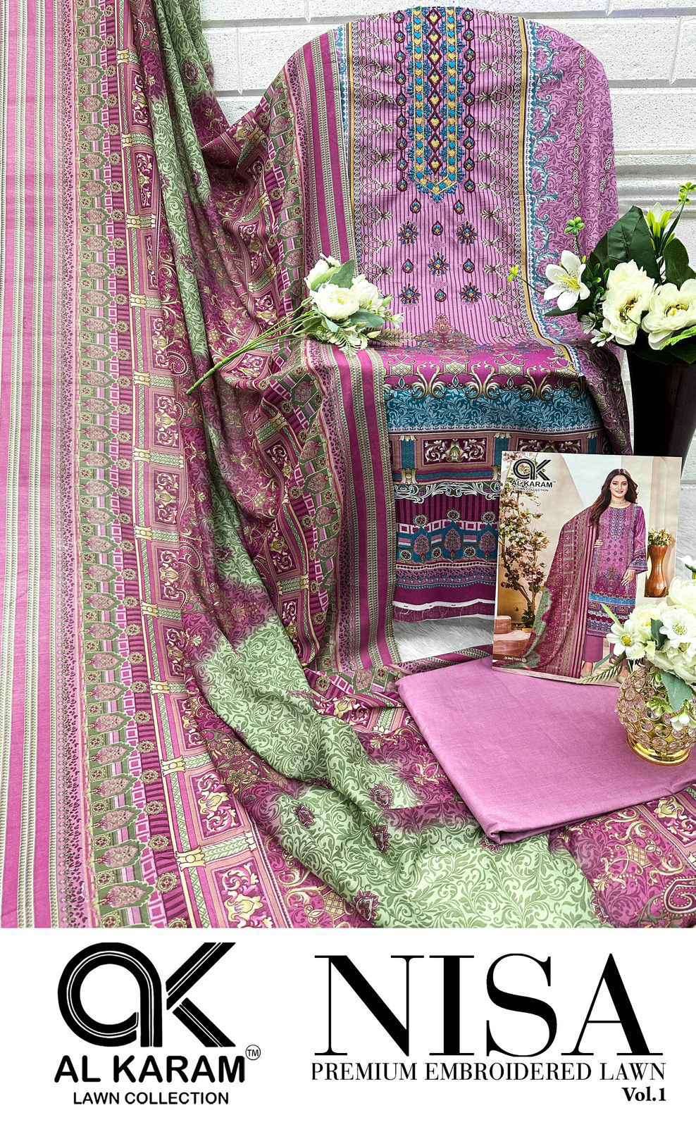 Nisa Vol 1 Al Karam Lawn Cotton Karachi Salwar Suits Wholesale Price