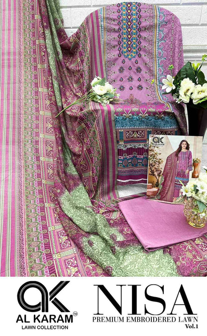 Nisa Vol 1 Al Karam Lawn Cotton Karachi Salwar Suits Wholesale Price