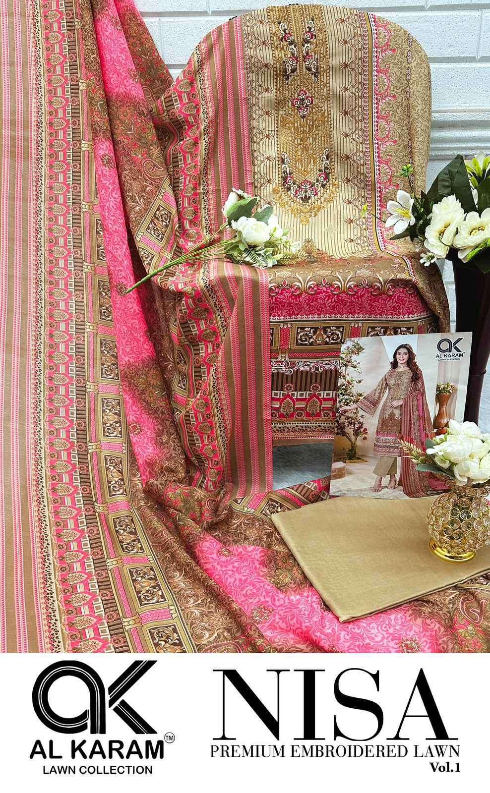 Nisa Vol 1 Al Karam Lawn Cotton Karachi Salwar Suits Wholesale Price
