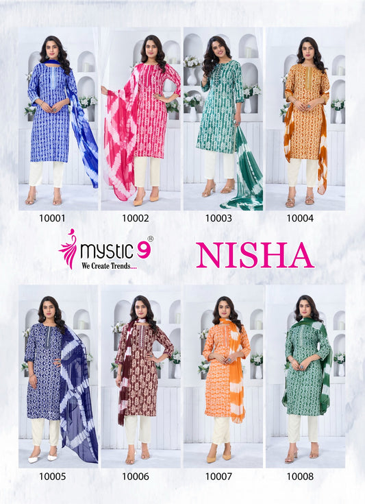 Nisha Vol 10 Mystic 9 Premium Cotton Readymade Pant Style Suits Supplier
