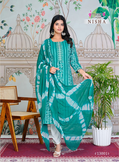 Nisha Vol 13 Mystic 9 Cotton Readymade Pant Style Suits Supplier India
