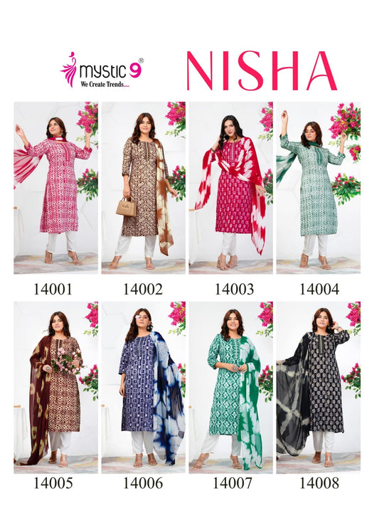 Nisha Vol 14 Mystic 9 Cotton Readymade Pant Style Suits Manufacturer India
