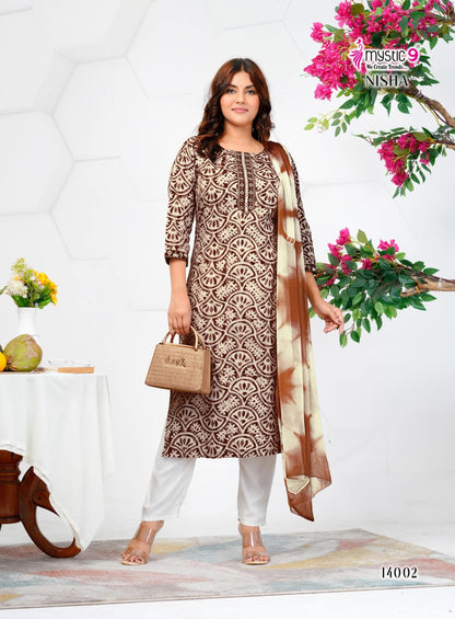 Nisha Vol 14 Mystic 9 Cotton Readymade Pant Style Suits Manufacturer India